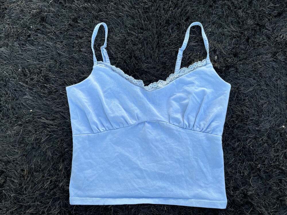 Hollister Light Blue Lace Trim Ruched Bust Cami